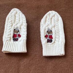 Polo RALPH LAUREN MITTENS Cream Cable Knit GLOVES RL BEAR